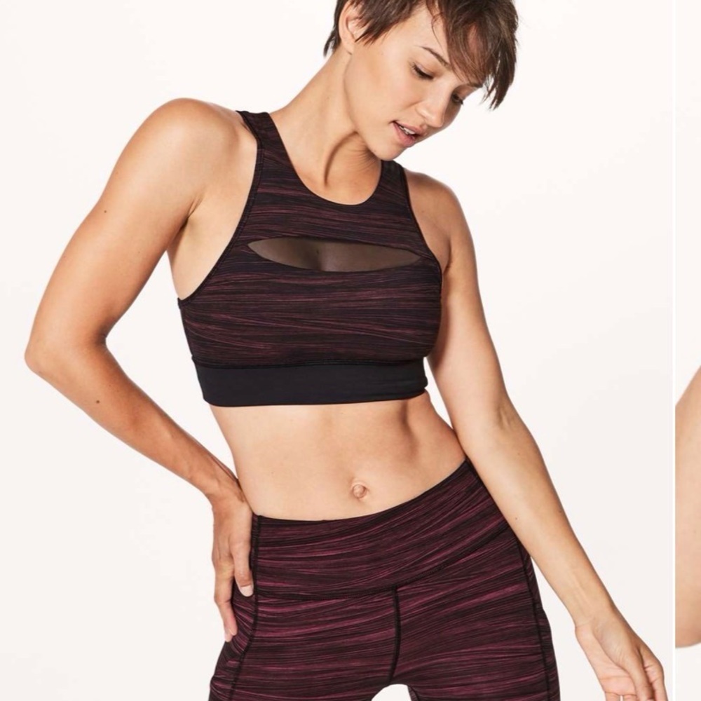 Lululemon Run The Day Bra Low Tide Blush Berry Black / Black- Size 4